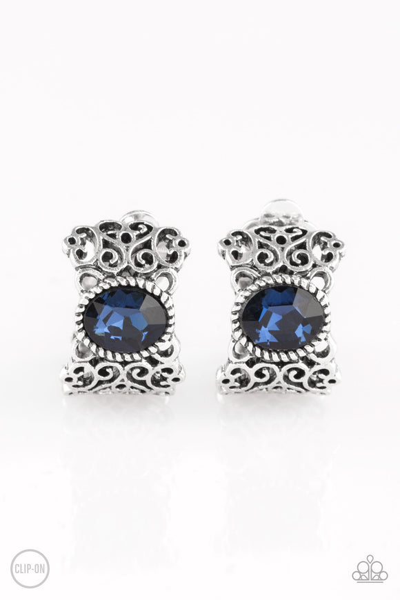 Paparazzi Earring - Glamorously Grand Duchess - Blue Clip-On