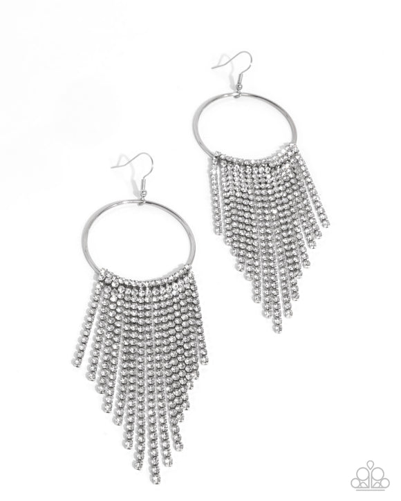 Paparazzi Earring - Streamlined Shimmer - White
