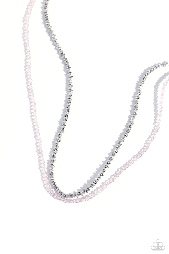 Paparazzi Necklace - White-Collar Week - Pink