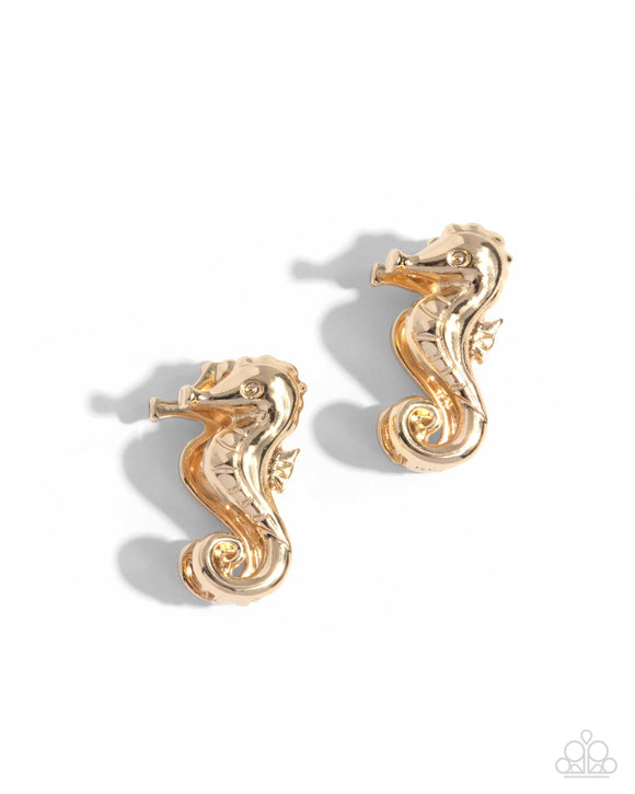 Paparazzi Earring PREORDER - Sea Horse Statement - Gold