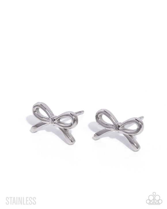 Paparazzi Earring - BOW The Line - Silver