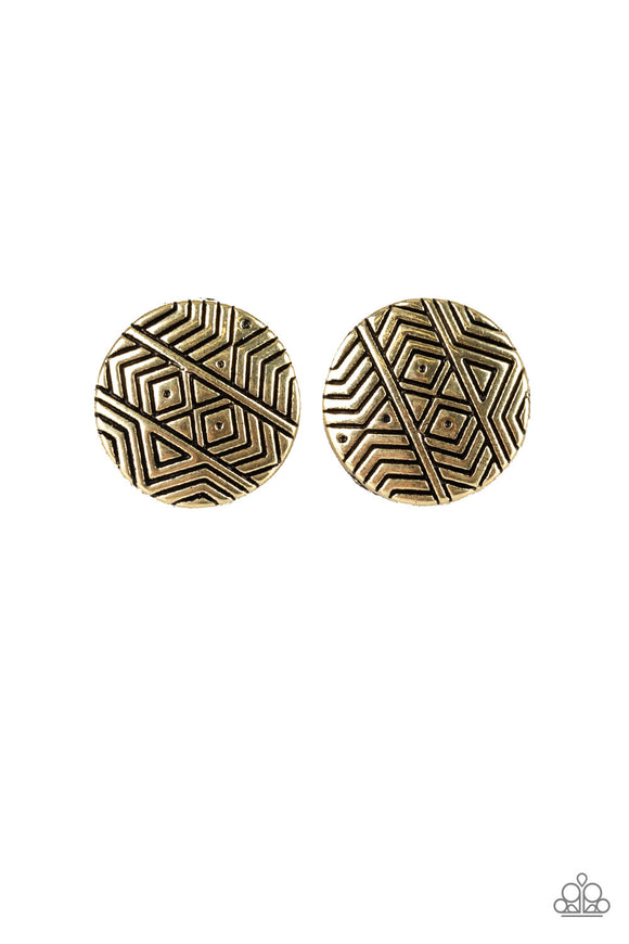 Paparazzi Earring - Bright As A Button - Brass