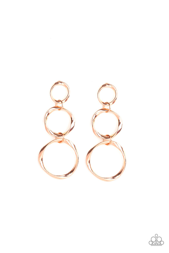 Paparazzi Earring - Three Ring Radiance - Copper Post