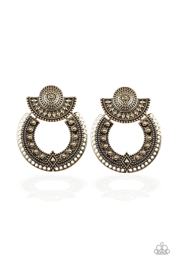 Paparazzi Earring - Texture Takeover - Brass