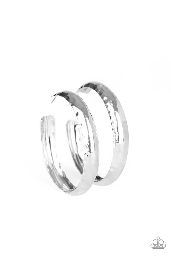 Paparazzi Earring - Check Out These Curves - Silver Hoop