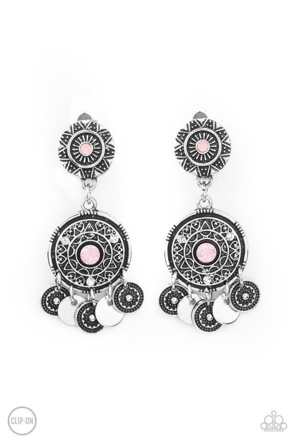 Paparazzi Earring - A DREAMCATCHER Come True - Pink Clip-On