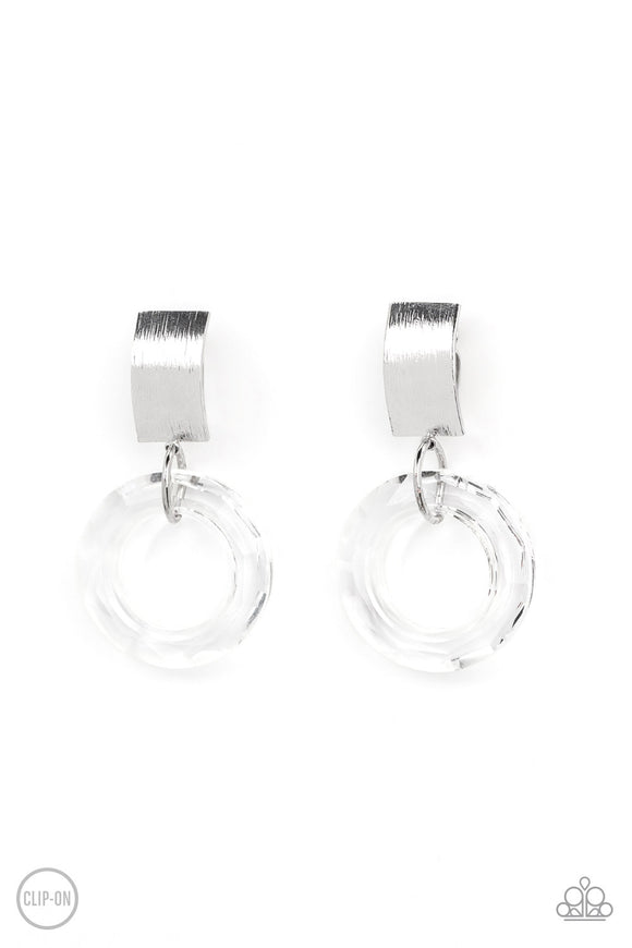 Paparazzi Earring - Clear Out! - White Clip-On