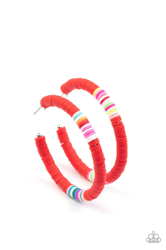 Paparazzi Earring - Colorfully Contagious - Red Hoop