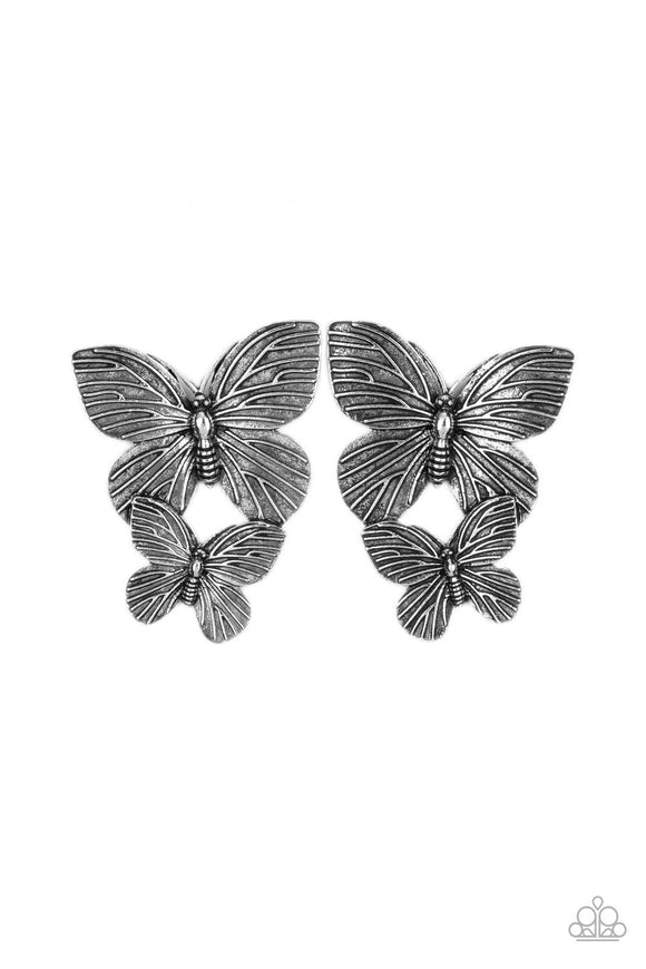 Paparazzi Earring - Blushing Butterflies - Silver
