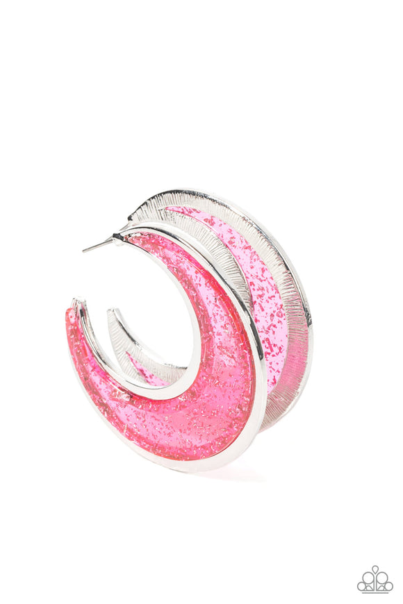 Paparazzi Earring - Charismatically Curvy - Pink Hoop