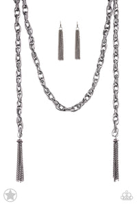 Paparazzi Necklace - Scarfed For Attention - Black Gunmetal Blockbuster