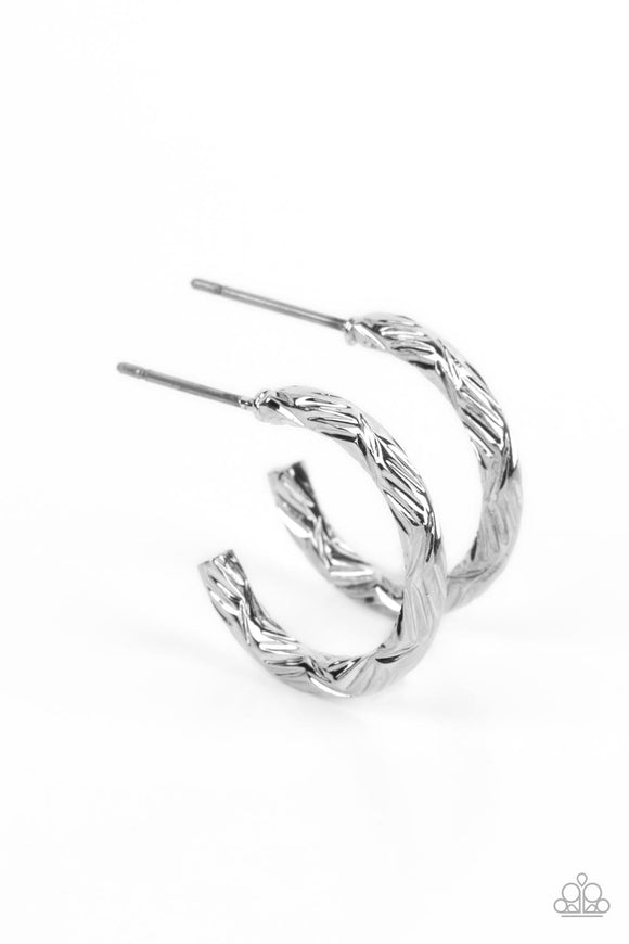 Paparazzi Earring - Triumphantly Textured - Silver Hoop