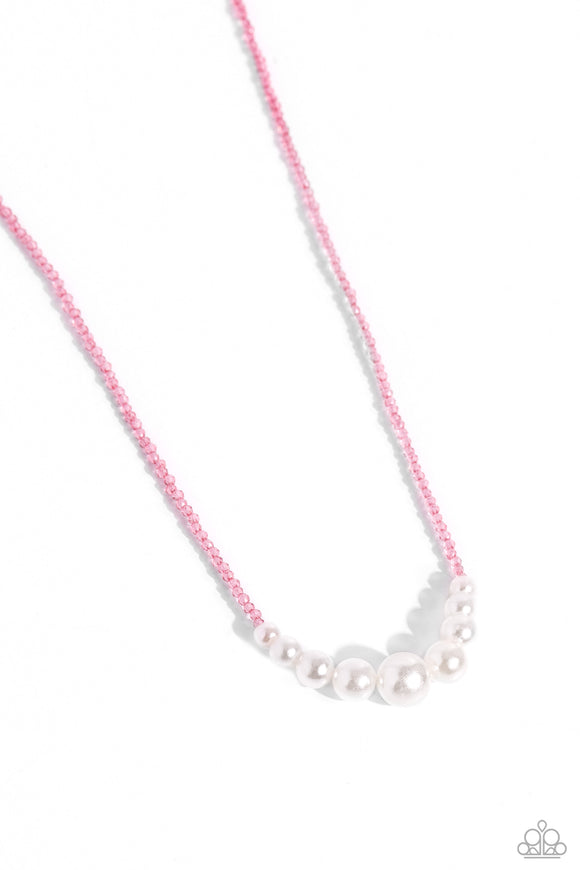 Paparazzi Necklace - White Collar Whimsy - Pink