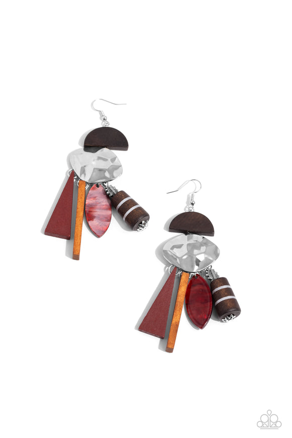 Paparazzi Earring PREORDER - Textured Talisman - Red