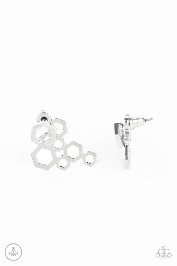 Paparazzi Earring - Six-Sided Shimmer - Silver