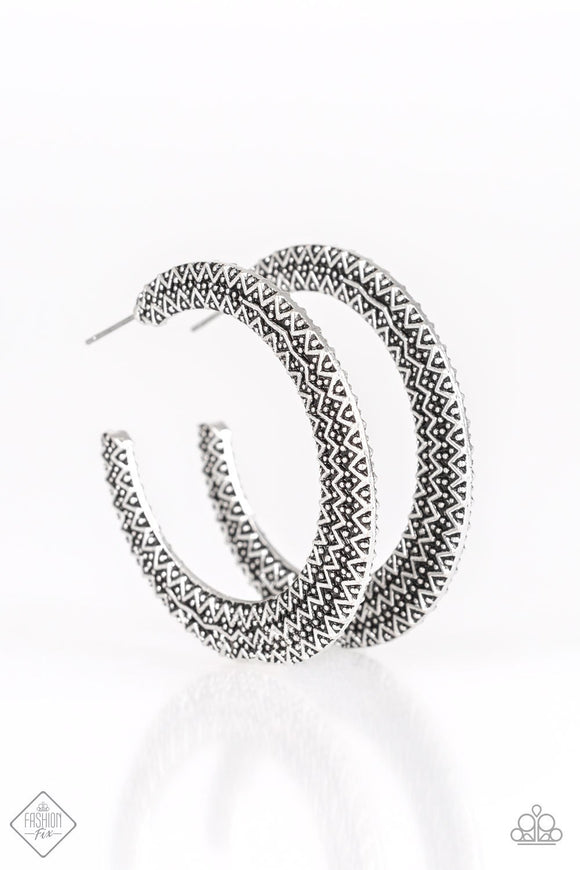 Paparazzi Earring - Talk About Texture - Silver Hoop
